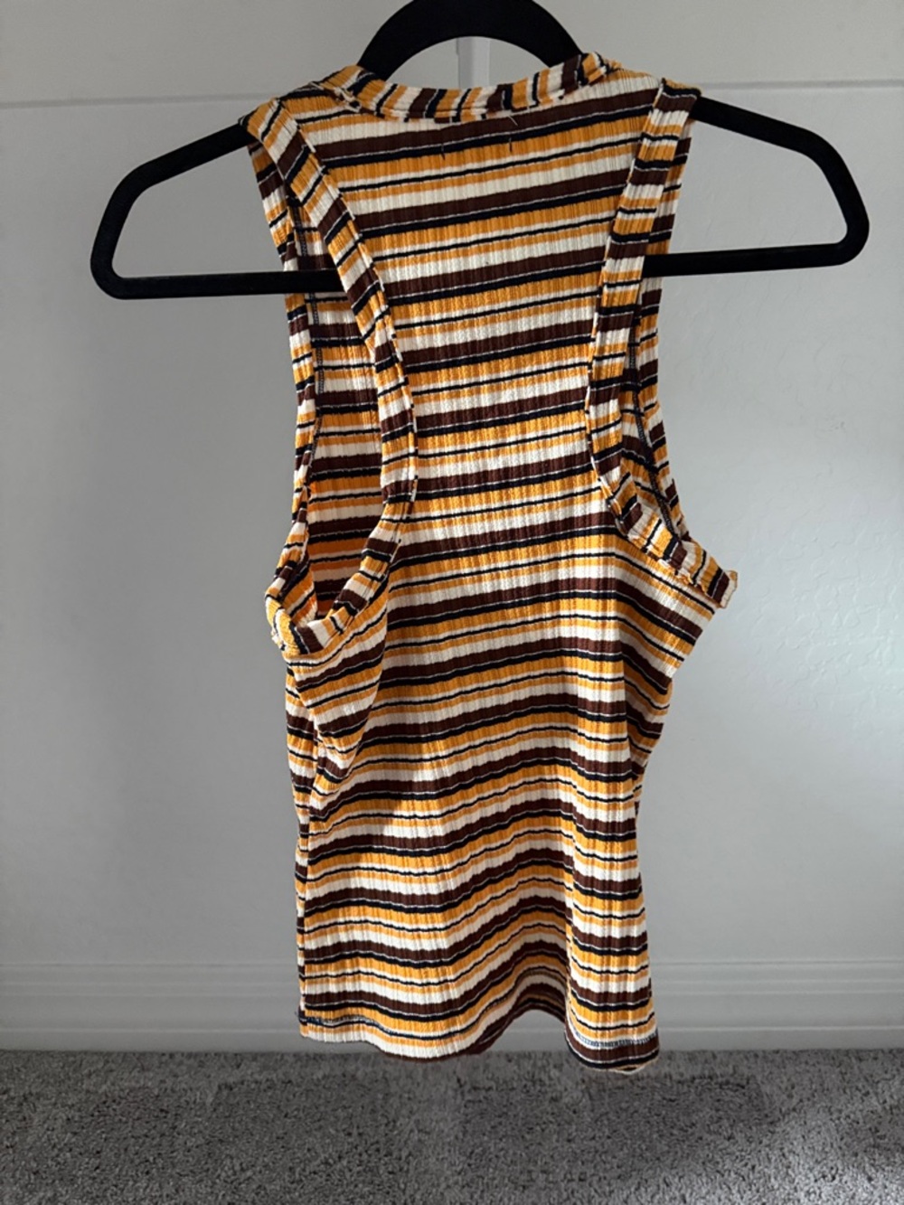 Pilcro Striped Ribbed Tank - Mustard, Brown, White - Picture 3 of 3